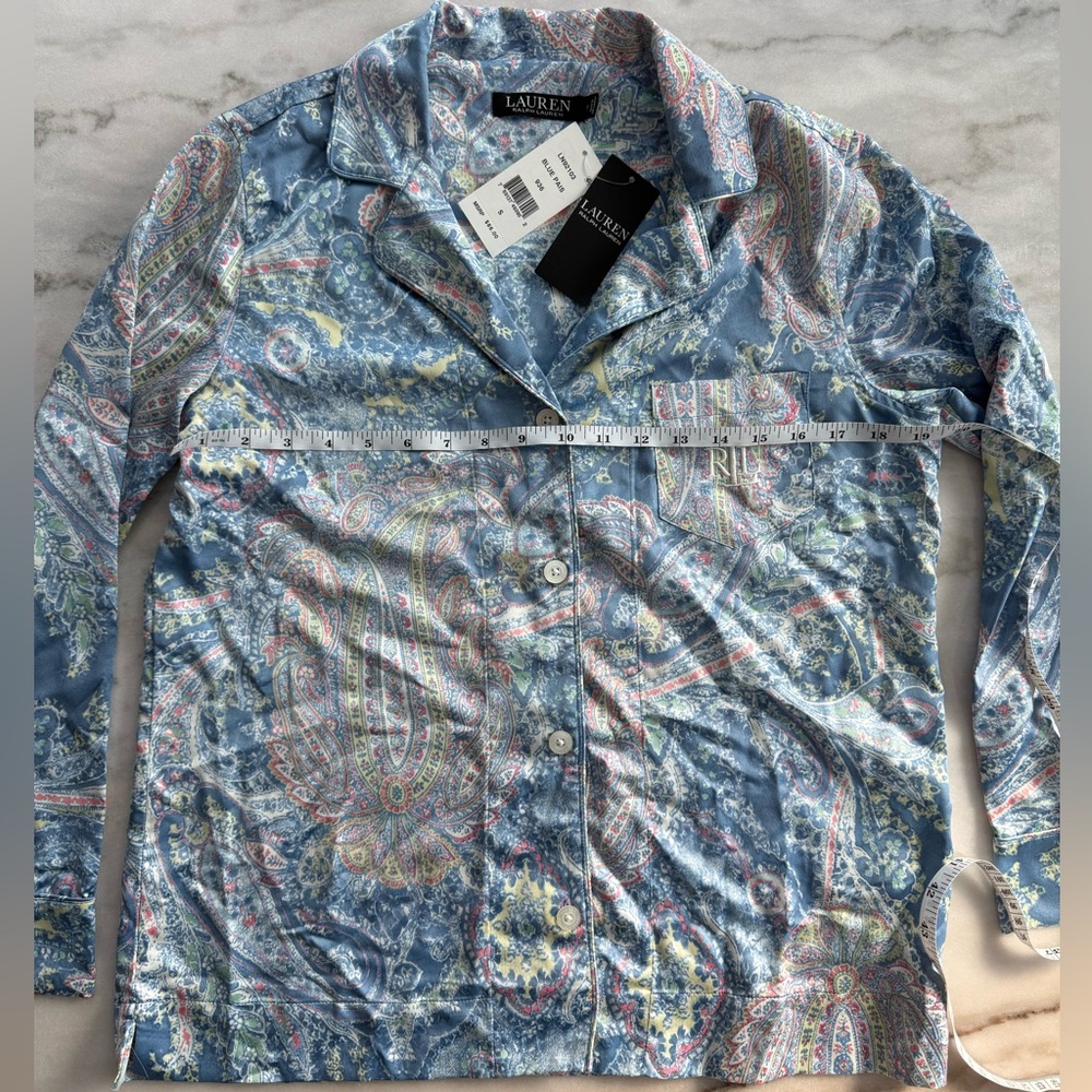 Lauren Ralph Lauren NWT Satin Paisley Pajama Top Long Sleeve Sleepwear Size S - Picture 6 of 8
